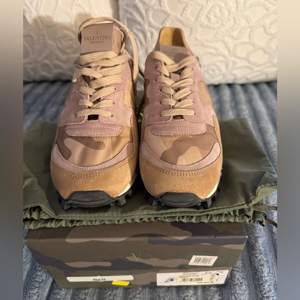 Valentino Camouflage Sneakers with signature studs - Pink and Tan